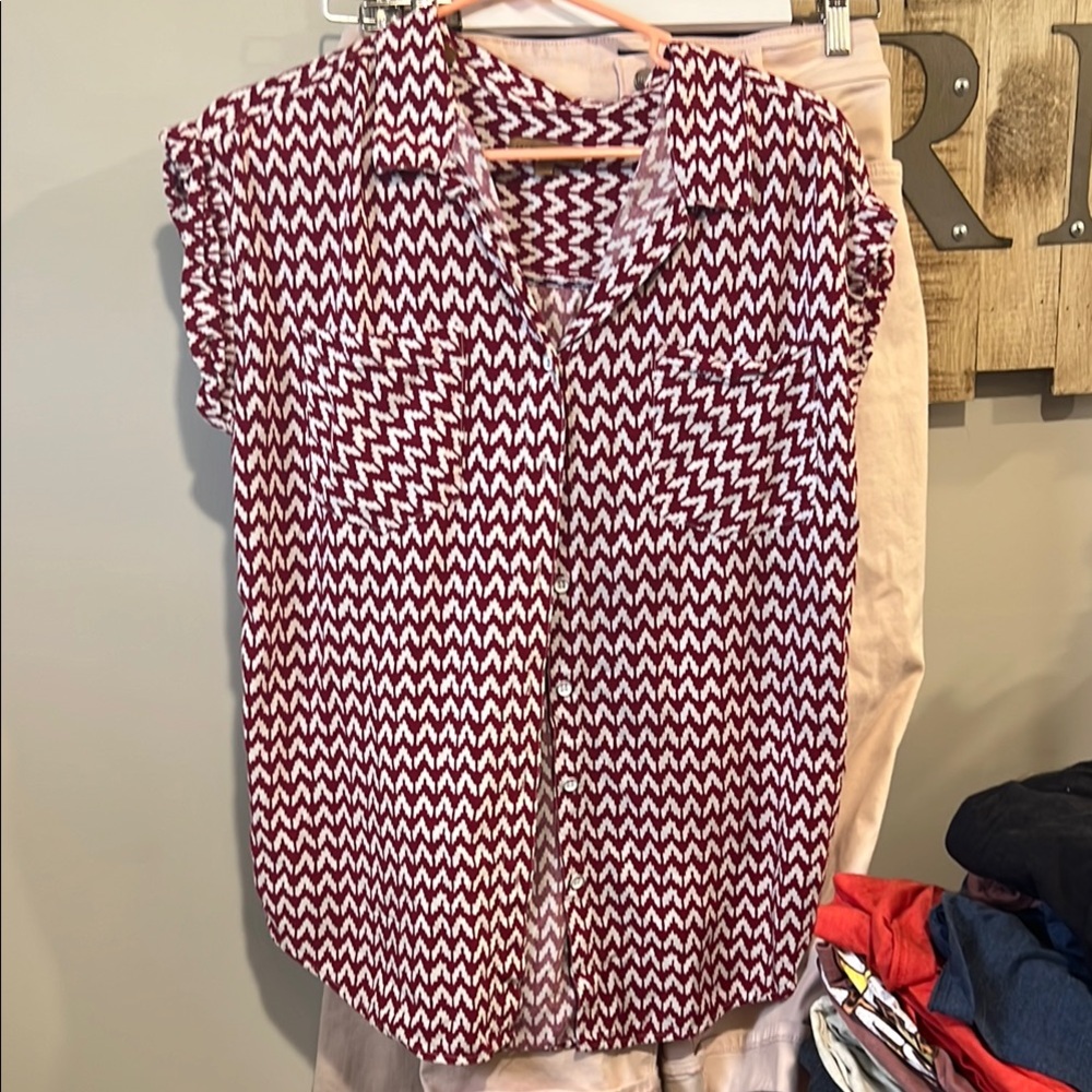 JACHS Girlfriend Red Cap Sleeve Blouse with Notched Collar